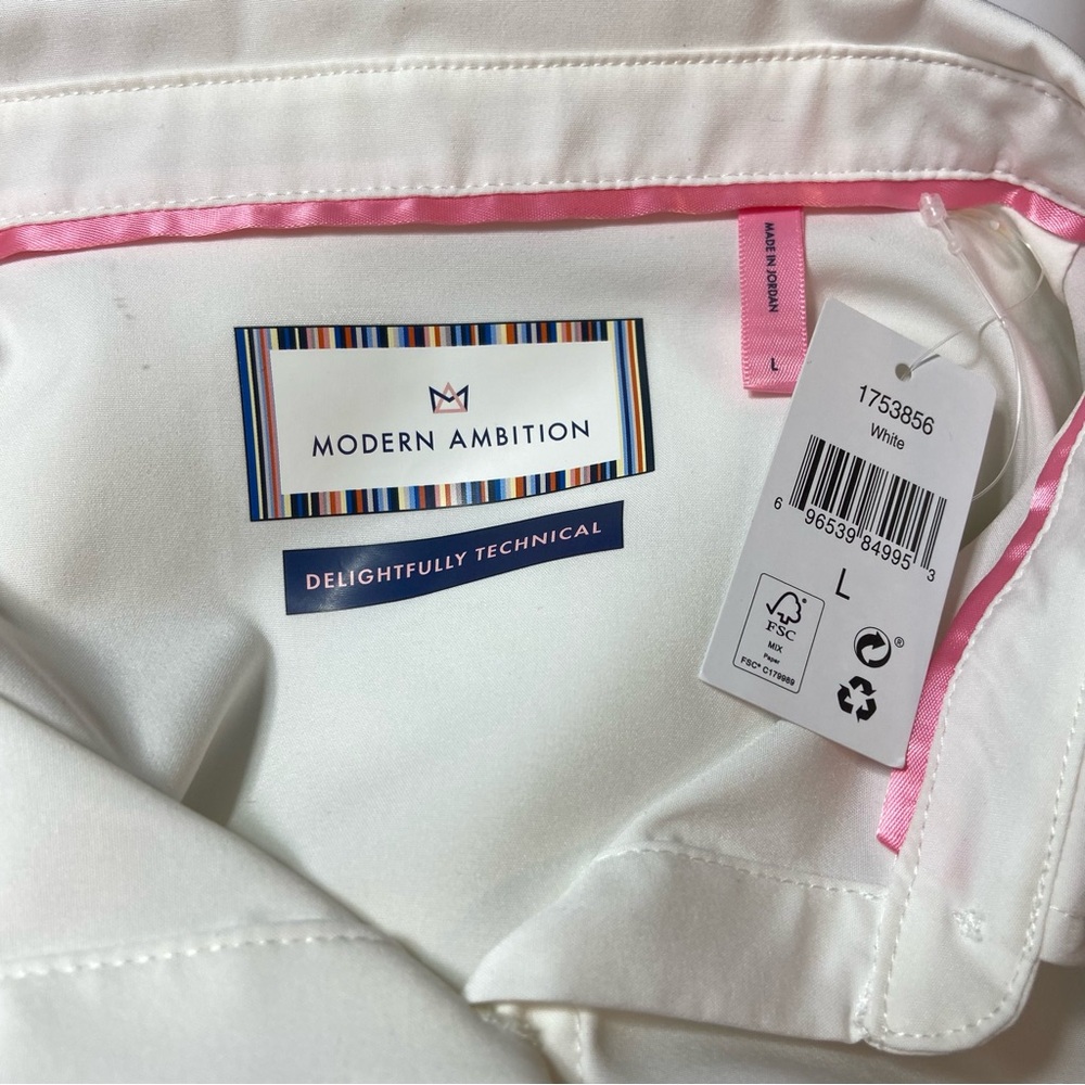 New NWT Modern Ambition White Button-Up Shirt Delightfully Technical Traveler L - Picture 12 of 15